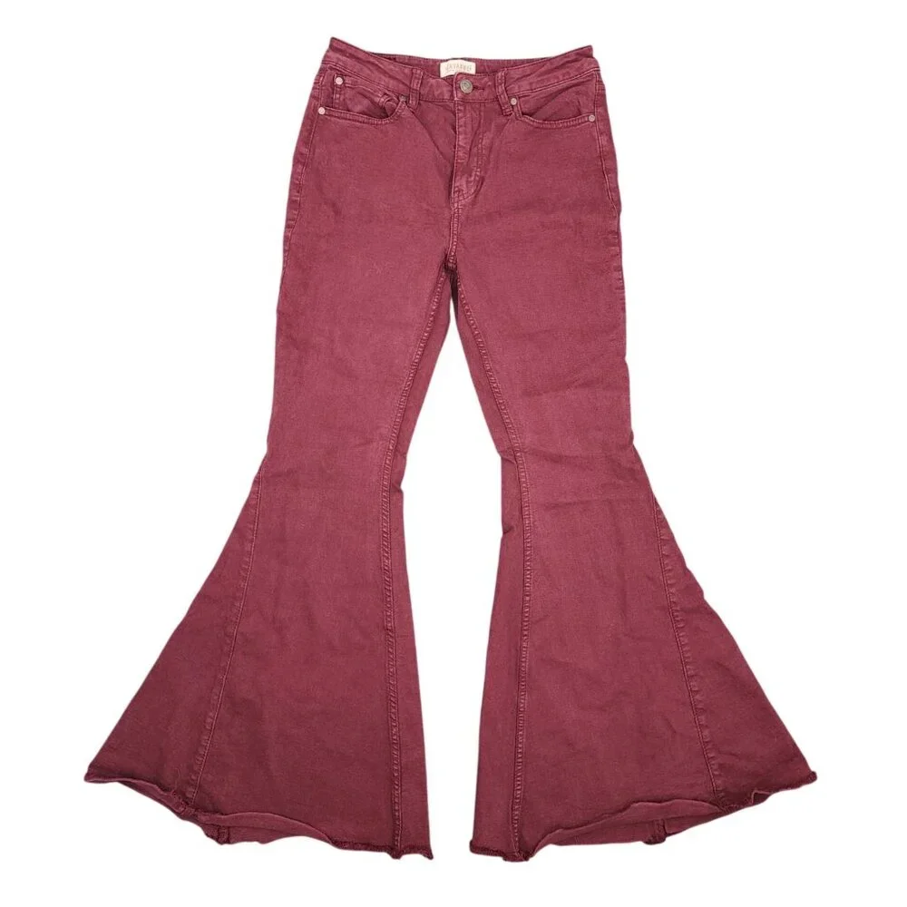 Women's Shyanne Jeans 30 Short 30x32 Maroon Super Flare Bell Bottom Stretch Fray - Picture 1 of 6